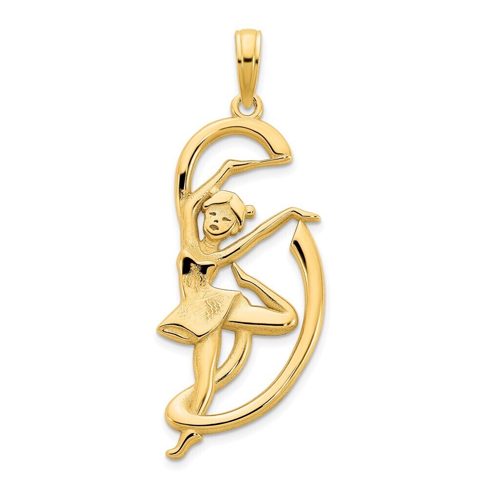 14k Yellow Gold Sports Theme Gymnast with Ribbon Necklace Charm Pendant